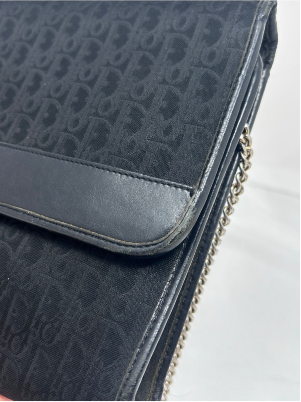 Christian Dior Trotter Monogram Chain Shoulder Bag Black Envelope - Picture 8 of 14